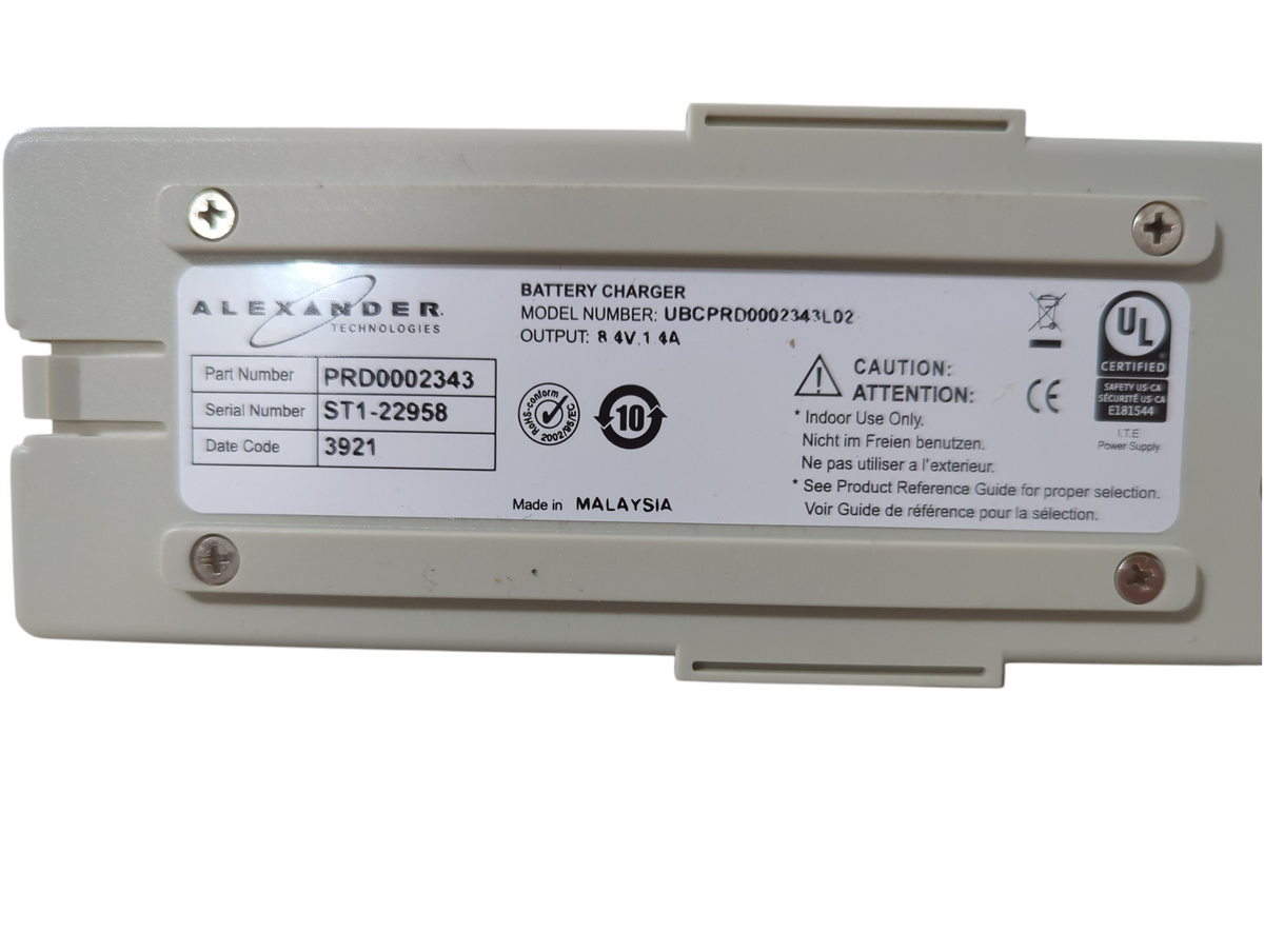 Alexander Technologies UBC30000 4 Slot Universal Battery Charger w/ (4) Alexander Technologies UBCPRD0002343L02, (4) RTS Rechargeable Li-Ion Battery Pack