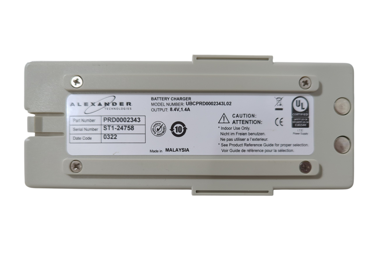 Alexander Technologies UBC30000 4 Slot Universal Battery Charger w/ (4) Alexander Technologies UBCPRD0002343L02, (4) RTS Rechargeable Li-Ion Battery Pack