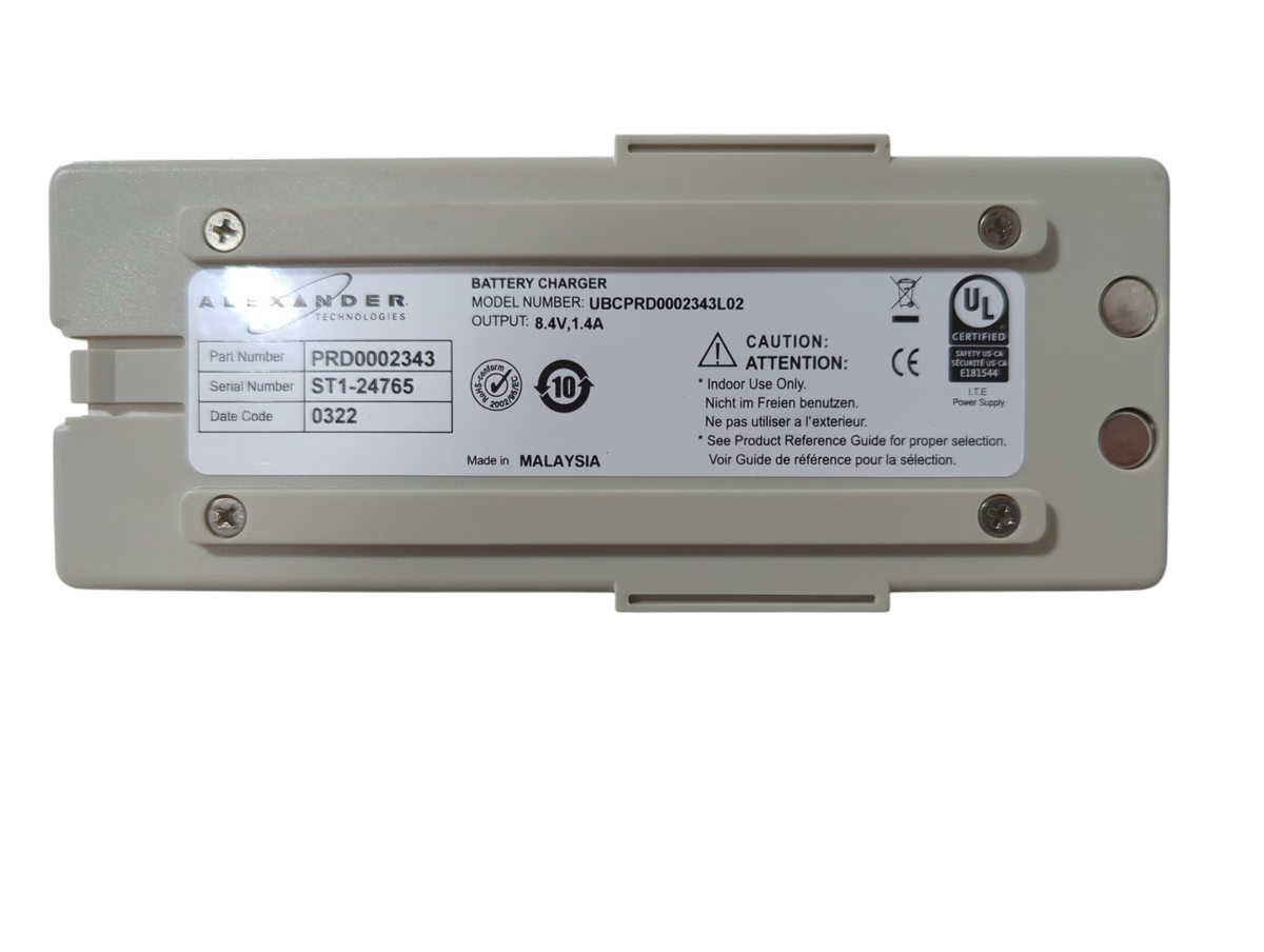 Alexander Technologies UBC30000 4 Slot Universal Battery Charger w/ (4) Alexander Technologies UBCPRD0002343L02, (4) RTS Rechargeable Li-Ion Battery Pack