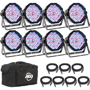 American DJ Mega Flat Pak 8 Plus 8x Mega Par Profile Plus LED Pars, 7x DMX Cable, and Bag [B-Stock]