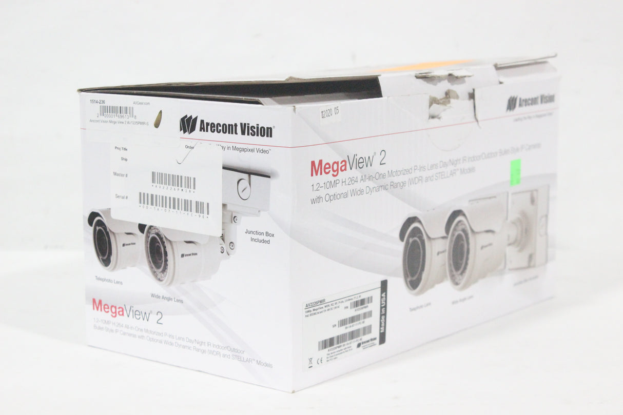 Arecont Vision AV1225PMIR-S MegaView 2 Series 1.2MP Indoor/Outdoor Weatherproof IR Day/Night Bullet IP Camera with 3 to 9mm Wide Angle Varifocal Lens