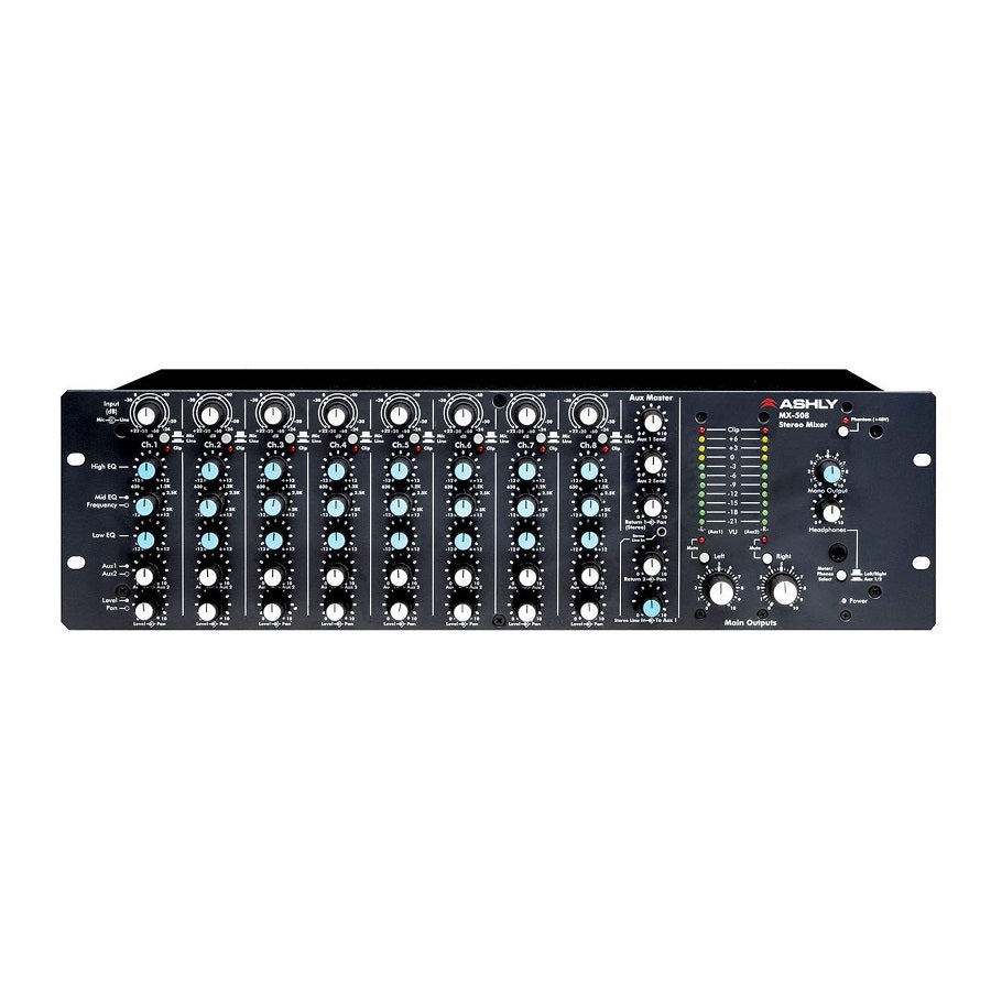 Ashly MX-508 8-Channel 3RU Stereo Microphone/Line Mixer with EQ and AUX Sends