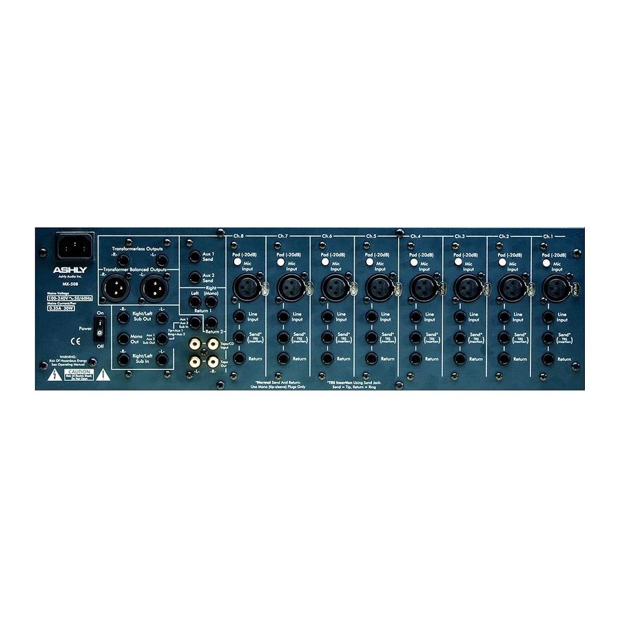 Ashly MX-508 8-Channel 3RU Stereo Microphone/Line Mixer with EQ and AUX Sends