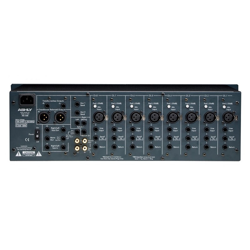 Ashly MX-508 8-Channel 3RU Stereo Microphone/Line Mixer with EQ and AUX Sends