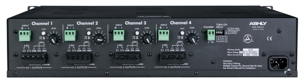 Ashly TRA Series TRA-4150 4 x 150W  Amplifier for 25V/70V/100V Systems