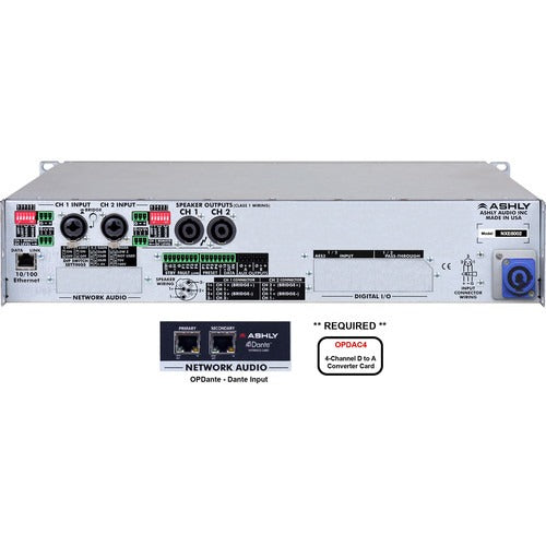 Ashly nXE8002BD 2-Channel Networkable Multi-Mode Power Amplifier with OPDAC4 & OPDante Cards