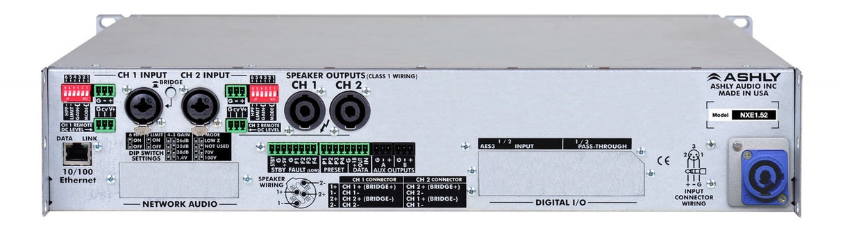 Ashly nXe1.52BD 2-Channel Network Power Amplifier with OPDante and OPDAC4 Option Cards