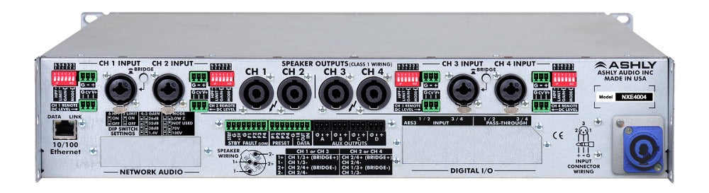 Ashly nXe4004BD 4-Channel Network Power Amplifier with OPDante and OPDAC4 Option Cards