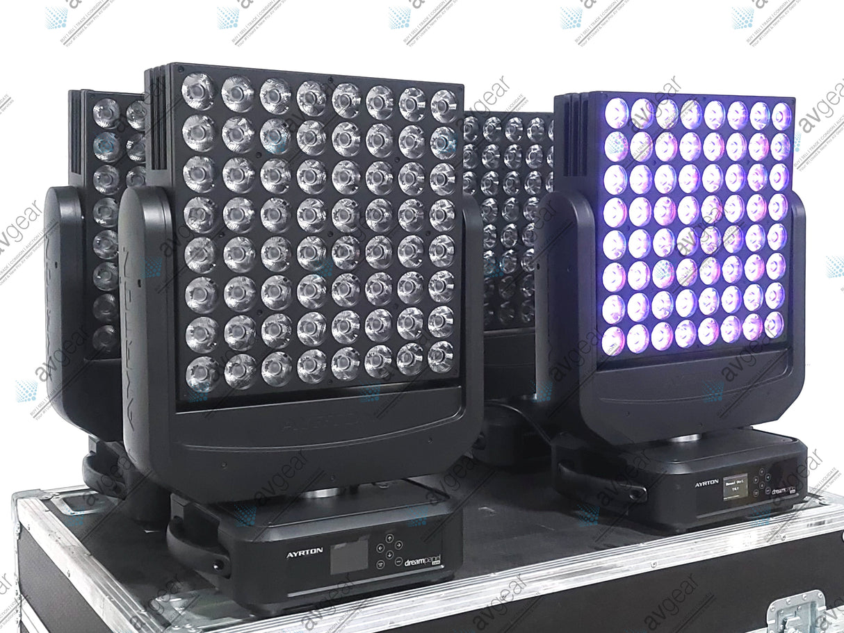 (4) Ayrton Dream Panel Twin Moving LED Lights w/ (4) PSU Cables in Wheeled Hard Case