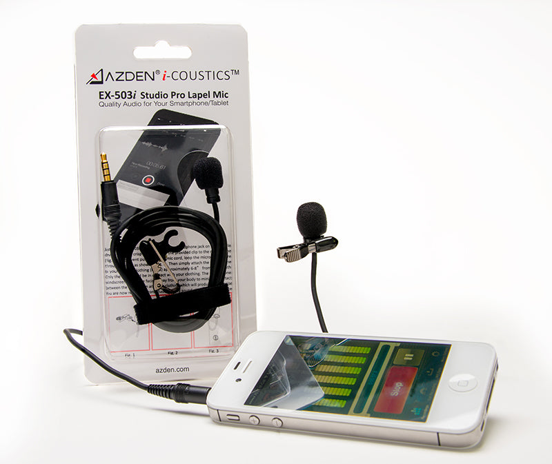 Azden EX-503i Pro Studio Lapel Mic w/ TRRS Plug for iOS & Android