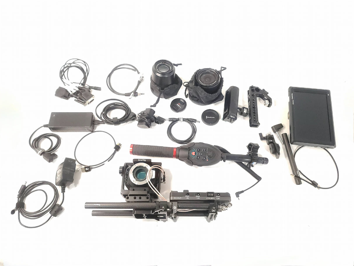 Blackmagic Design SmallRig Studio Camera w/ (1) Feelworld FW279S 7" 4K Ultra-Bright Monitor, (1) Panasonic H-HS12035 Lens, & (1) Panasonic H-PS45175 Lens in Lykus Hard Case