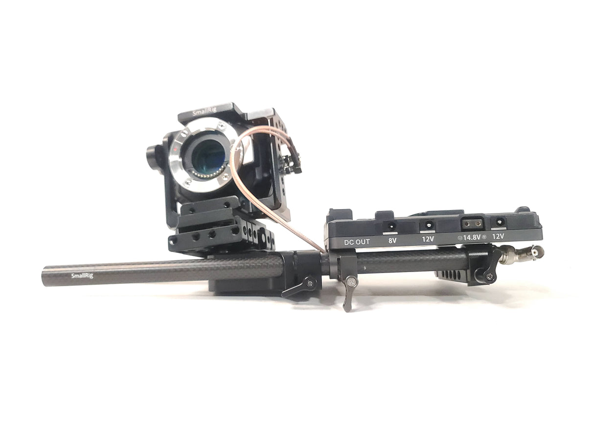 Blackmagic Design SmallRig Studio Camera w/ (1) Feelworld FW279S 7" 4K Ultra-Bright Monitor, (1) Panasonic H-HS12035 Lens, & (1) Panasonic H-PS45175 Lens in Lykus Hard Case