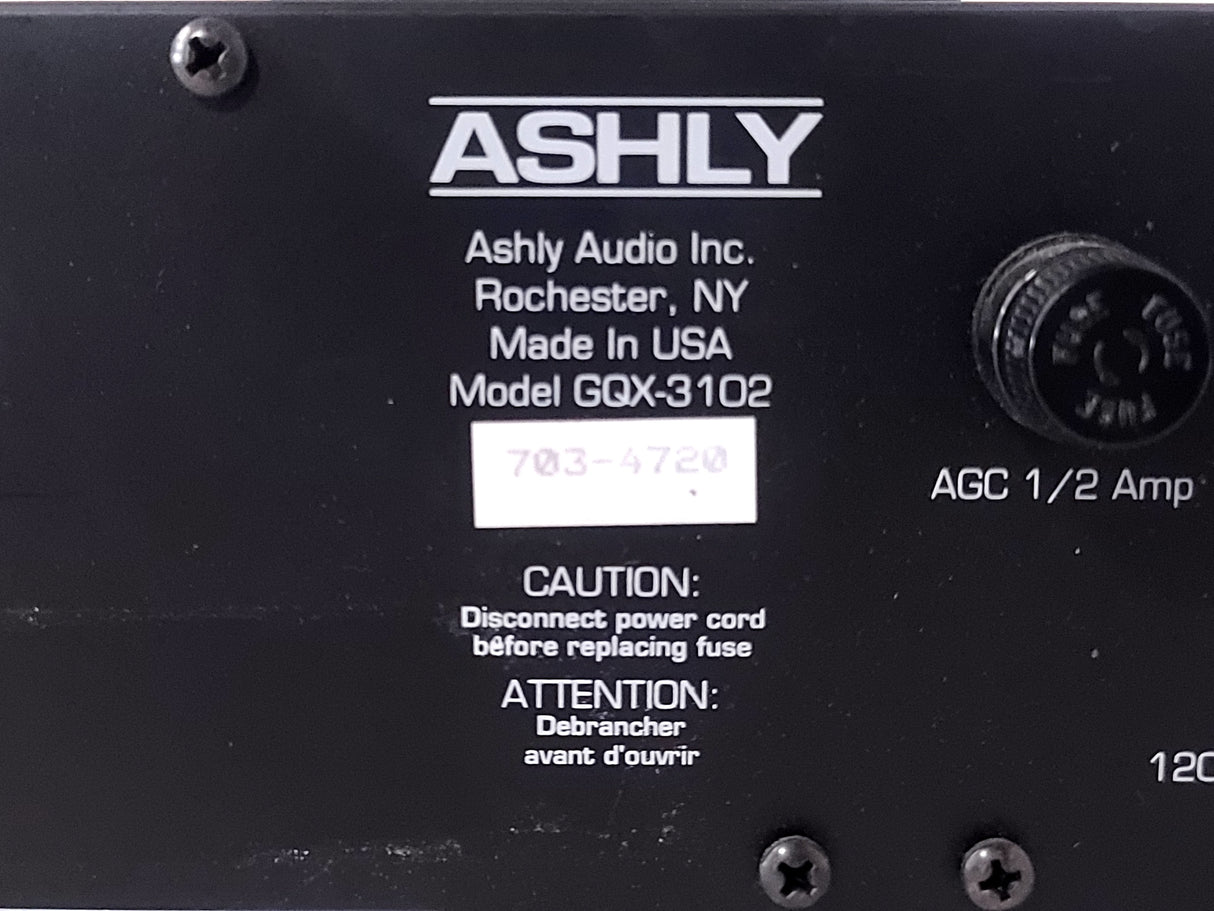 ASHLY 3102 GQX Series Stereo Third Octave Graphic Equalizer