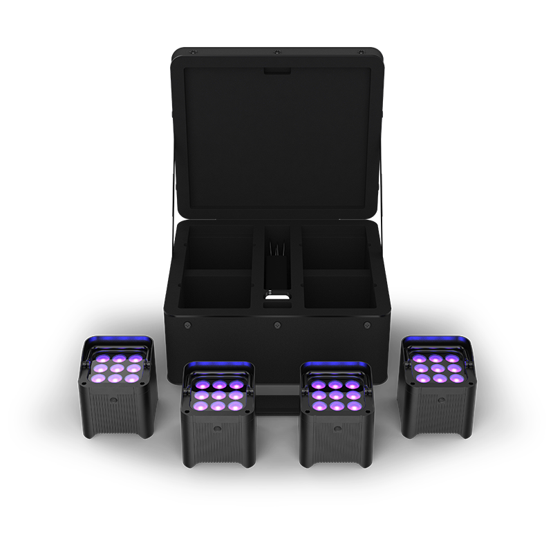 CHAUVET DJ Freedom Par H9 IP X4 Battery-Powered IP54 RGBAW+UV LED PAR Kit with Bag, Remote, and Multi-Charger (4-Pack)