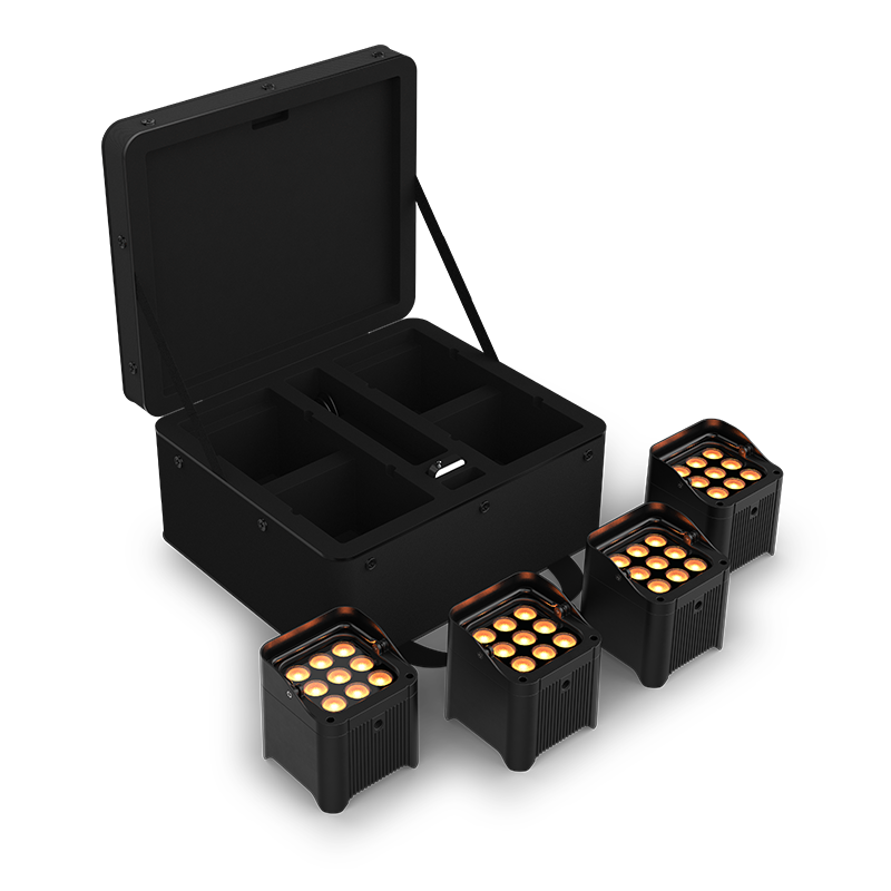CHAUVET DJ Freedom Par Q9 X4 True Wireless RGBA LED PAR Kit with Carrying Bag, Remote, and Multi-Charger (4-Pack)