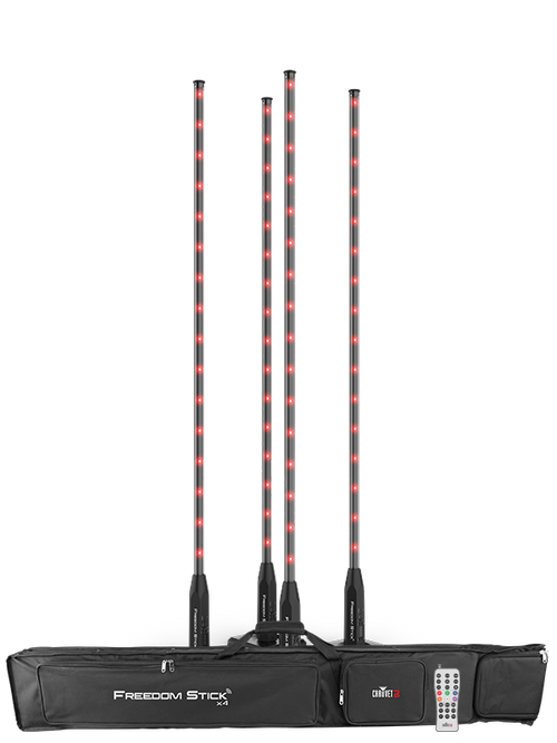 CHAUVET DJ Freedom Stick X4 Battery-Powered RGB LED Tube Kit with Stands & Case (4-Pack)