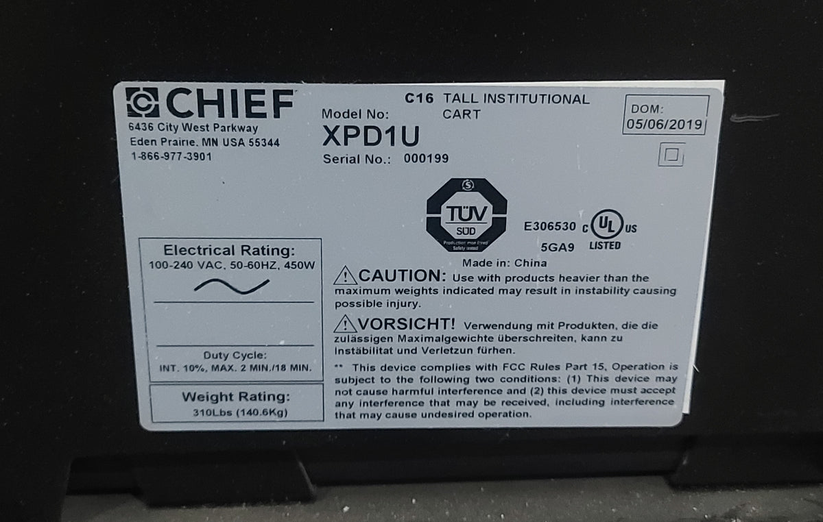 Chief XPD1U Electric Height Adjust TV Mount w/ (7) Custom Dual Post TV Mount Stands and Accessories