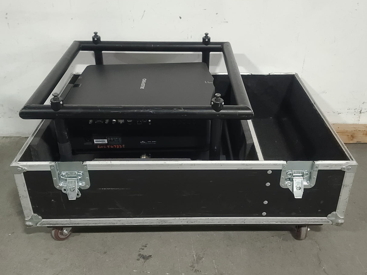 Christie D12HD-H (Lamp 1 477, Lamp 2 446 Hours) 10,000 Lumens HD 0.95" DLP x 1 1080P Large Venue Projector (NO LENS) In Wheeled Road Case