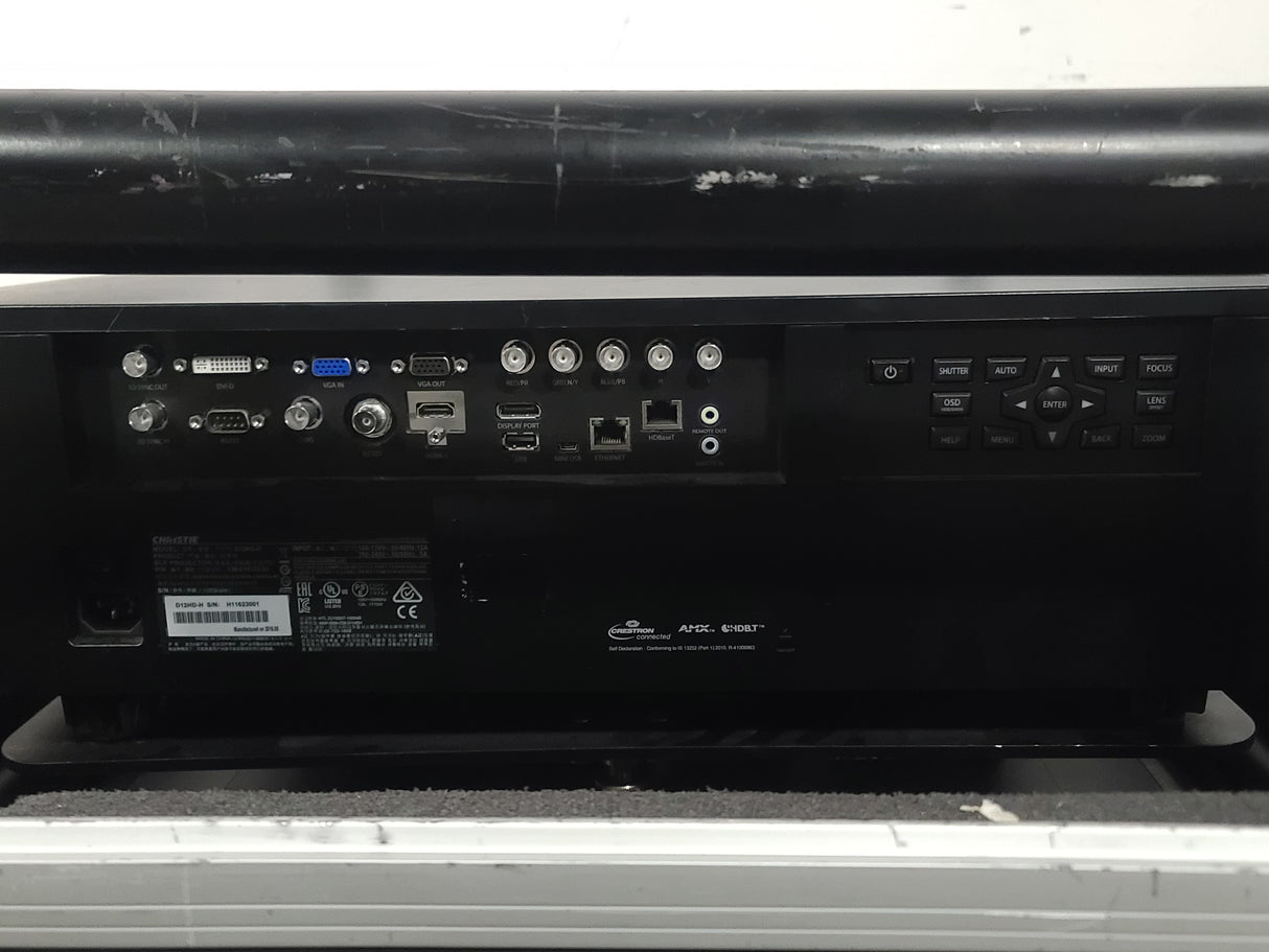 Christie D12HD-H (Lamp 1 584, Lamp 2 574 Hours) 10,000 Lumens HD 0.95" DLP x 1 1080P Large Venue Projector (NO LENS) In Wheeled Road Case