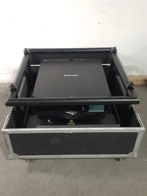 Christie D12HD-H (Lamp 1 84, Lamp 2 84 Hours) 10,000 Lumens HD 0.95" DLP x 1 1080P Large Venue Projector (NO LENS) In Wheeled Road Case (NEEDS REPAIRS)