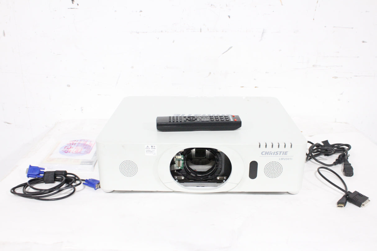 Christie LWU501i (5,000 Lumen) 3 Chip WUXGA LCD Conference Projector (TEMP Issues) w/ Remote in Hard Rolling Case (FOR PARTS) (1688-209)