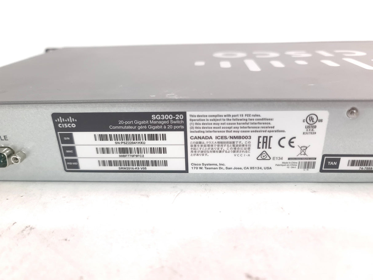 Cisco SG300-20 20-Port Gigabit Managed Switch
