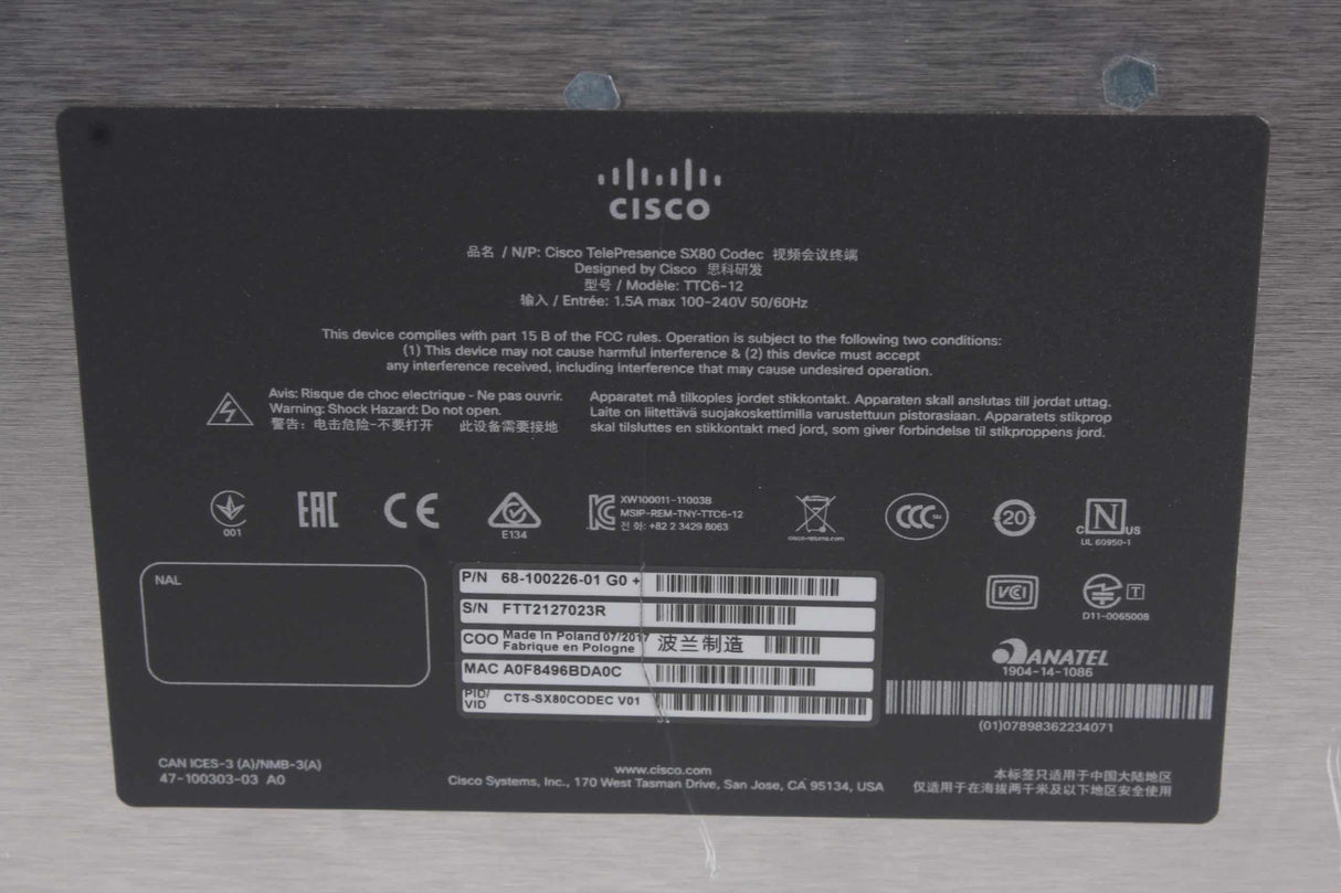 Cisco CTS-SX80CODEC V01 TelePresence Camera