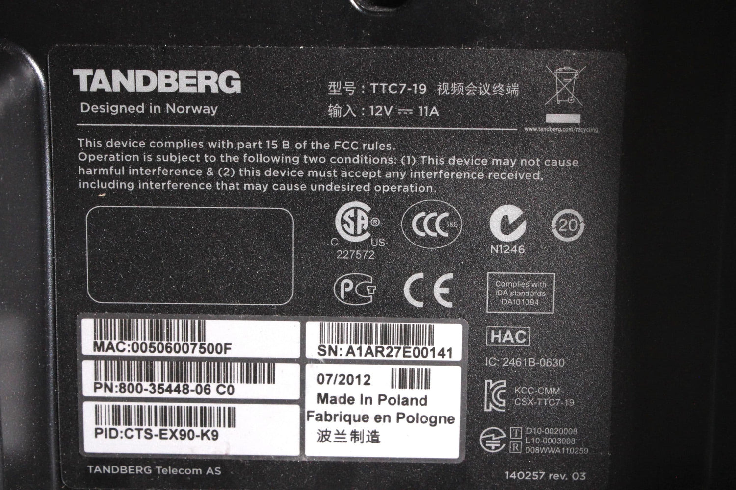 Cisco TTC7-19 EX90 Video Conferencing Monitor