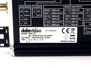 Datavideo DAC-70 SD/HD/3G-SDI Up/Down/Cross Converter w/ PSU