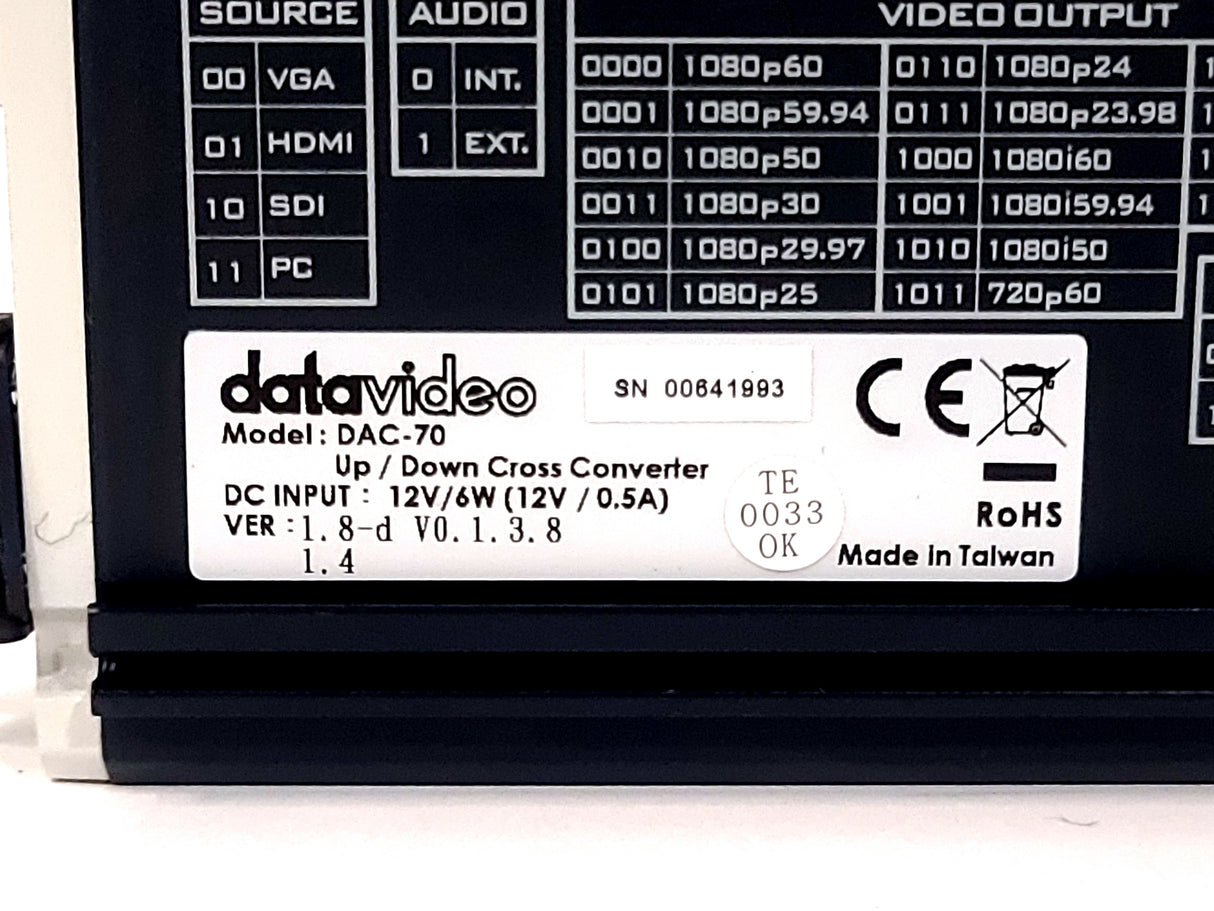 Datavideo DAC-70 SD/HD/3G-SDI Up/Down/Cross Converter w/ PSU