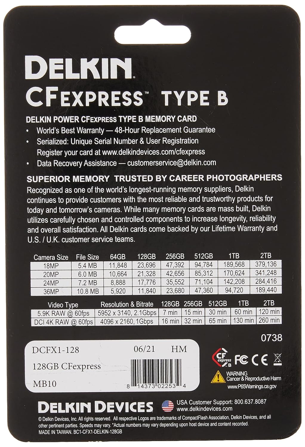 Delkin DELKIN-DCFX1-128 128GB CFexpress POWER Memory Card