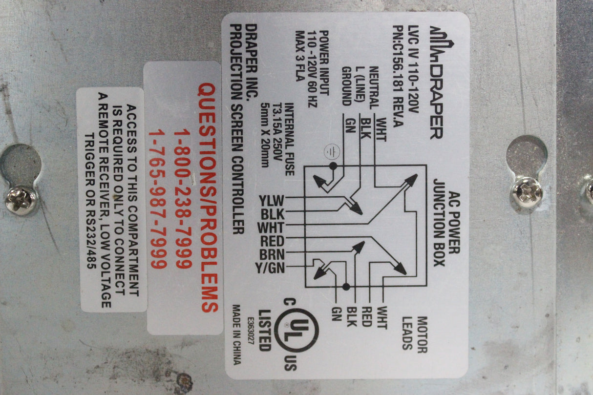Draper LVC IV 110-120V AC Power Junction Box