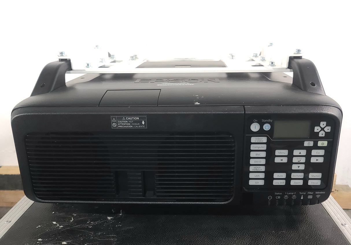 Epson Pro Z10005UNL 10,000 Lumens WUXGA LCD Large Venue Projector ( 124 Lamp 1 Hours 124 Lamp 2 Hours) [NO Lamp] w/ Remote, PSU, (2) Mounting Brackets, (2) C-Clamps, Safety Cable, in Wheeled Road Case