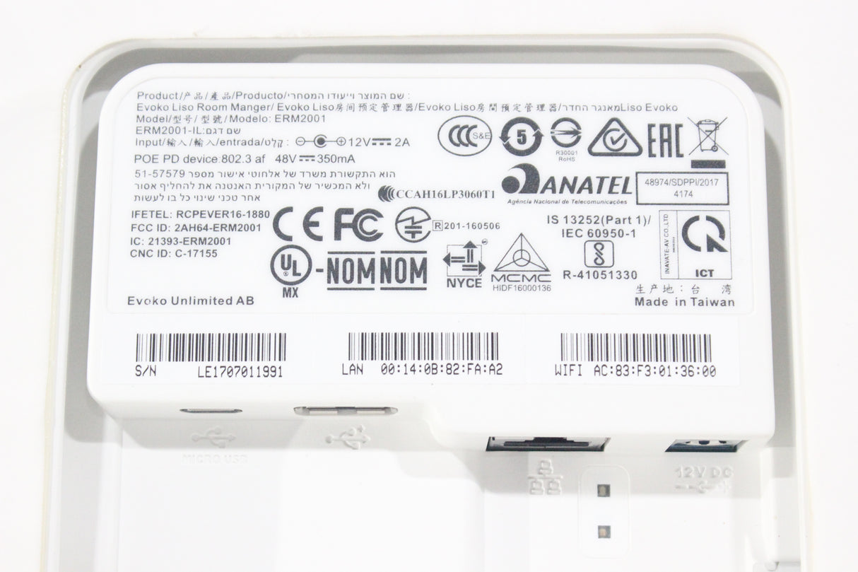 Evoko ERM2001 Wall Mounted Room Manager Tablet