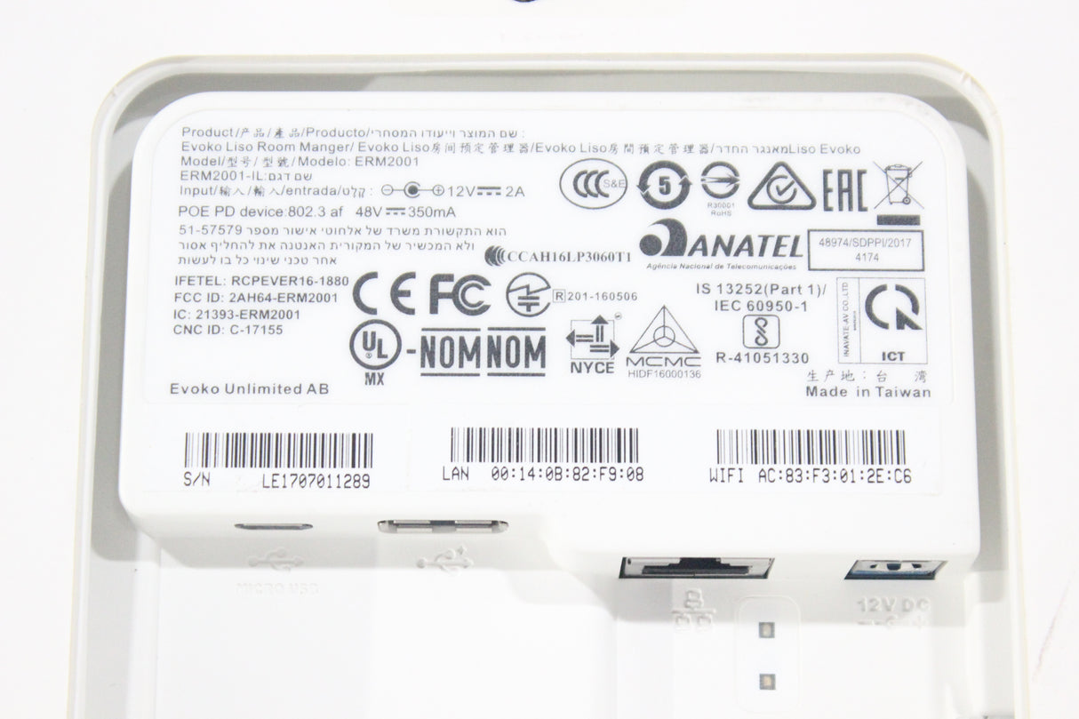 Evoko ERM2001 Wall Mounted Room Manager Tablet