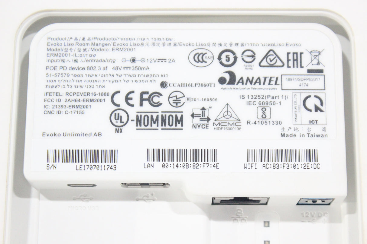 Evoko ERM2001 Wall Mounted Room Manager Tablet