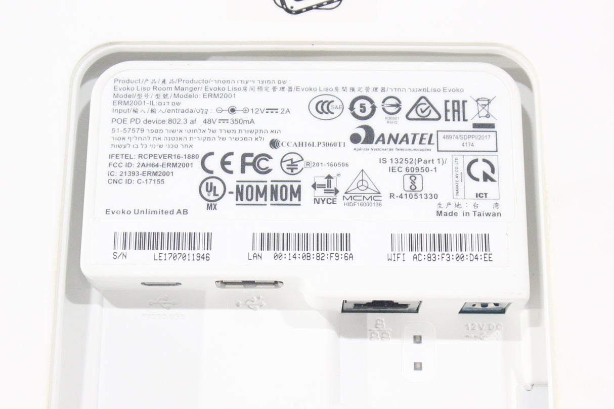 Evoko ERM2001 Wall Mounted Room Manager Tablet