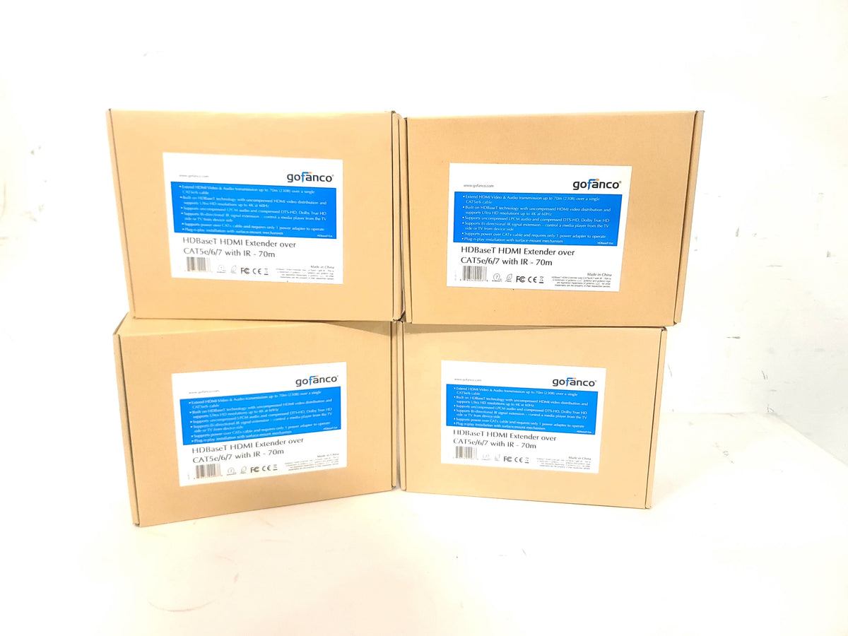GoFanco HDBaseT HDMI Extender Over CAT5e/6/7 w/ (4) Transmitters, (3) Receivers in Original Boxes