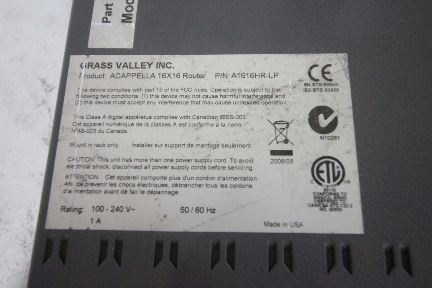 Grass Valley A1616HR-LP 16x16 Analog Video Router