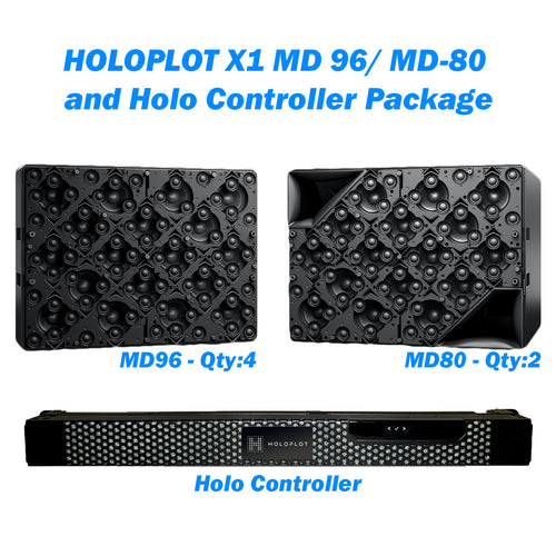 HOLOPLOT X1 MD 96/ MD-80 and Holo Controller Package. Includes Qty (4) MD96 X1 Series Matrix Array Loudspeaker Module (2) MD80-S 3-Way Module w/ Integrated Subwoofer (1) Holoplot Controller
