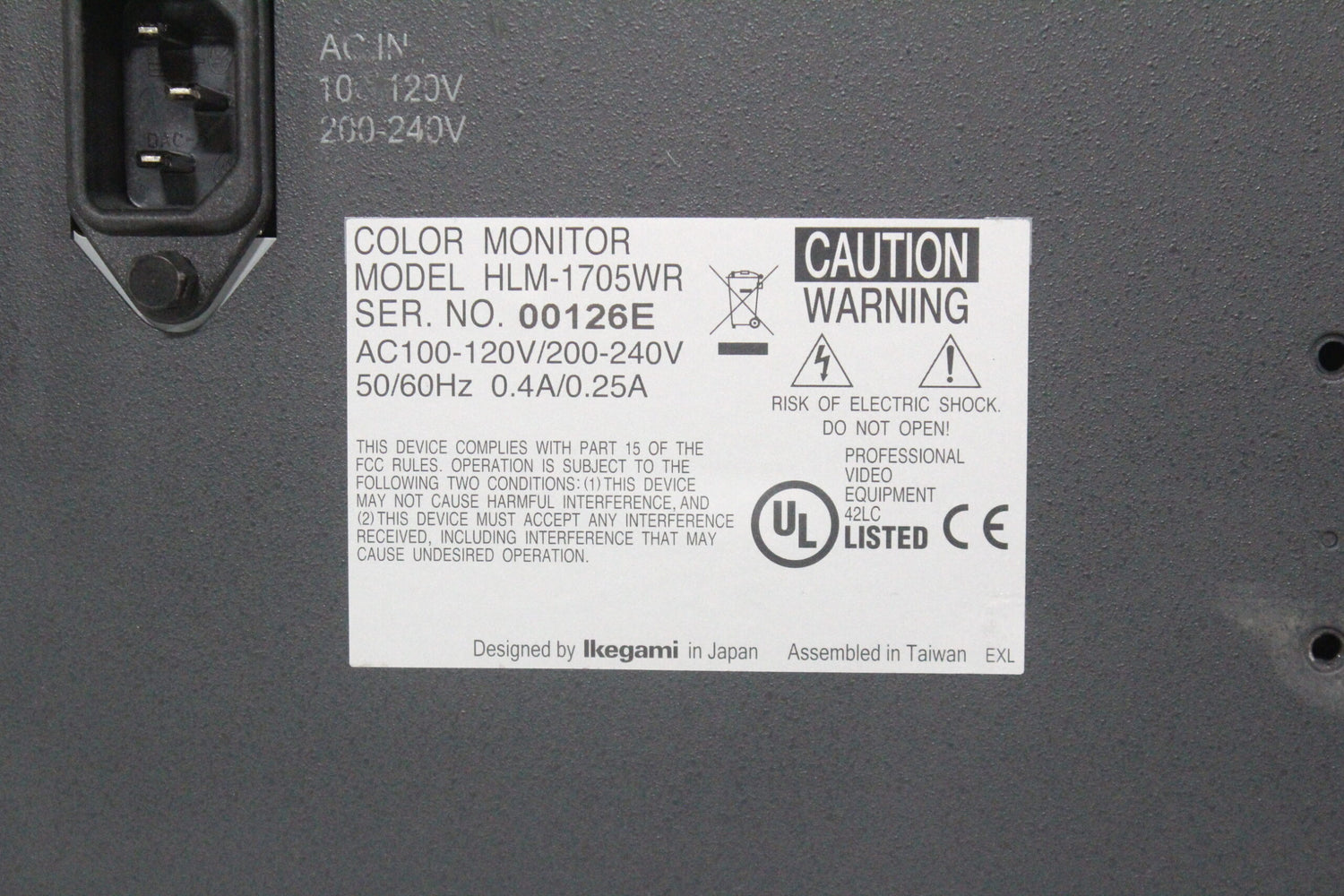 Ikegami HLM-1705WR HD FULL HD Multi Format LCD Color Monitor w/ Rack Connectors