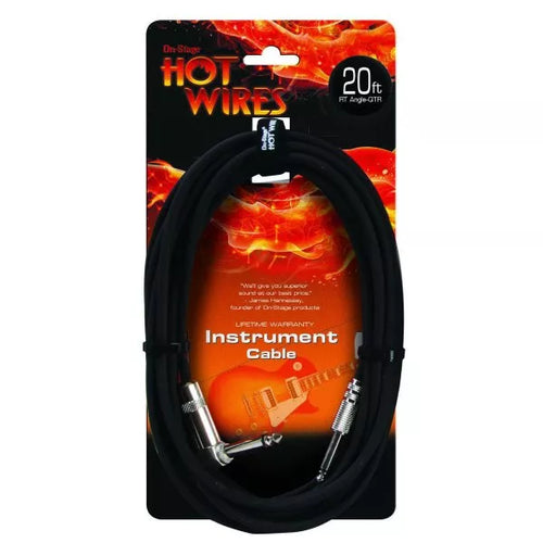 (NEW) On-Stage IC-20R Instrument Cable (QTR Right Angle-QTR, 20')