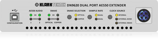 Klark Teknik KT-DN9620-UL DN9620-UL Dual Port AES50 Extender and Multiplexer w/ up to 500 Metre Range