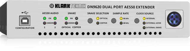 Klark Teknik KT-DN9620-UL DN9620-UL Dual Port AES50 Extender and Multiplexer w/ up to 500 Metre Range