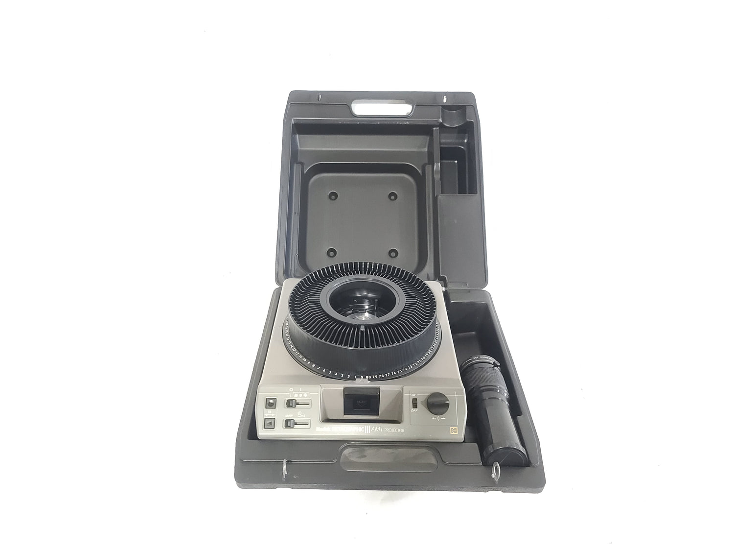 Kodak Ektagraphic III A Projector w/ 100-200mm f3.5 Nativar Lens in Hard Carry Case