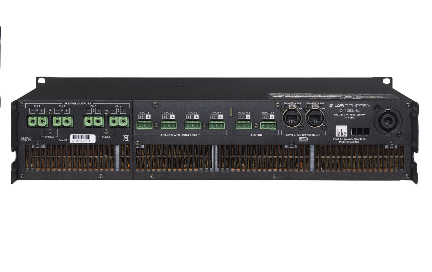 Lab.Gruppen D 120:4L 12,000W Amplifier w/ 4 Flexible Output-Channels, Lake Digital Signal Processing and Digital Audio Networking for Installation Applications