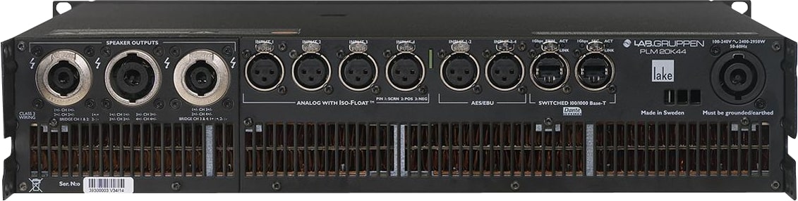 Lab.Gruppen PLM20K44-BP 20,000W Amplifier w/ 4 Flexible Output-Channels on Binding Post Connectors, Lake Digital Signal Processing and Digital Audio Networking for Touring Applications