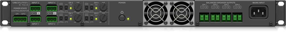 Lab Gruppen E 104_US1 1,000 Watt Amplifier with 4 Flexible Output Channels for Installation Applications