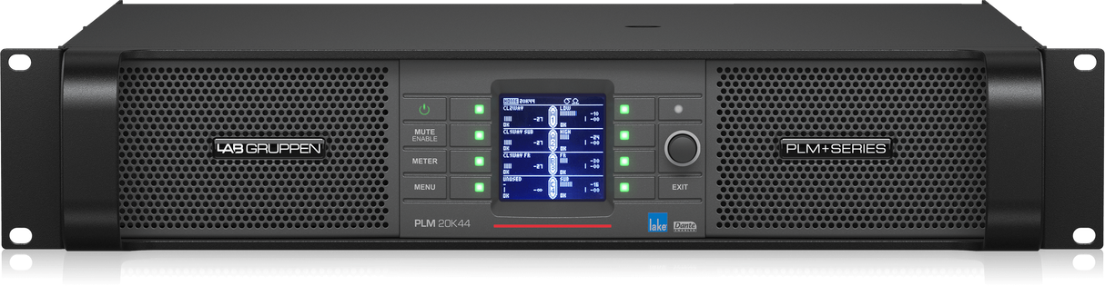 Lab Gruppen PLM 20K44 BP_002 20,000W Amplifier with 4 Flexible Output-Channels on Binding Post Connectors, Lake Digital Signal Processing and Digital Audio Networking for Touring Applications