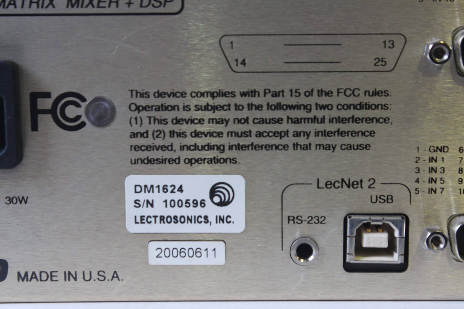 Lectrosonics DM1624 Audio Processor - Digital Automatic Matrix Mixer
